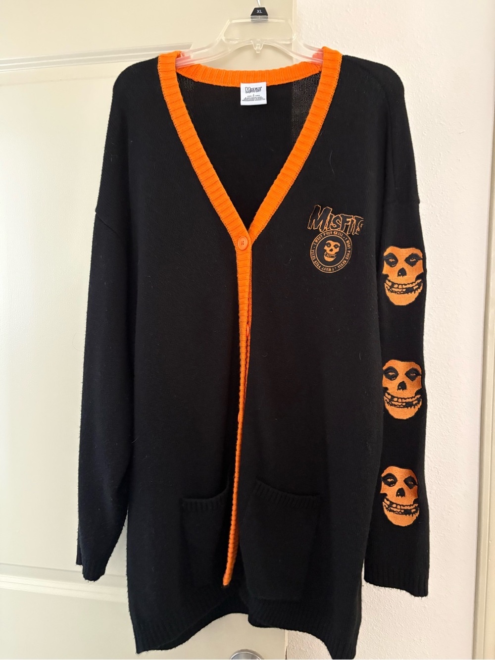 Hot Topic Misfits Black Cardigan with Orange Skull Trim